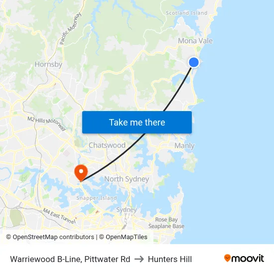 Warriewood B-Line, Pittwater Rd to Hunters Hill map