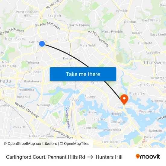 Carlingford Court, Pennant Hills Rd to Hunters Hill map