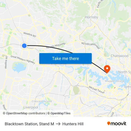 Blacktown Station, Stand M to Hunters Hill map