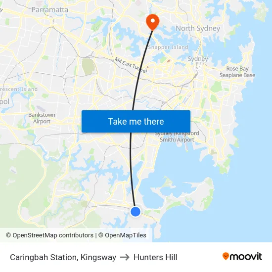 Caringbah Station, Kingsway to Hunters Hill map