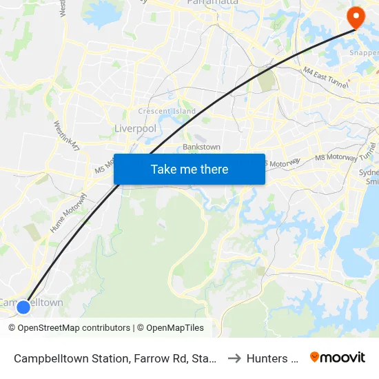 Campbelltown Station, Farrow Rd, Stand H to Hunters Hill map