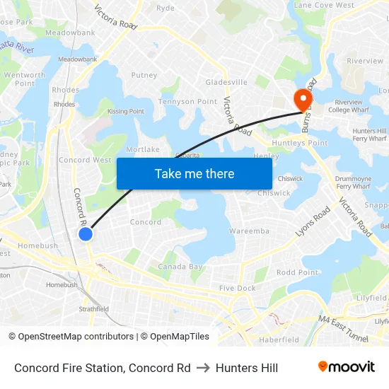 Concord Fire Station, Concord Rd to Hunters Hill map