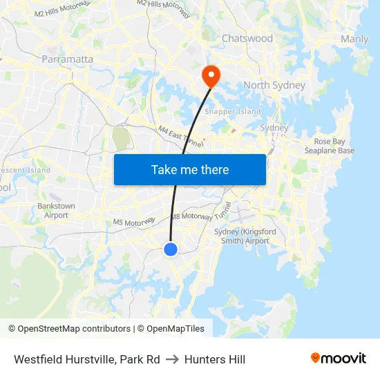 Westfield Hurstville, Park Rd to Hunters Hill map