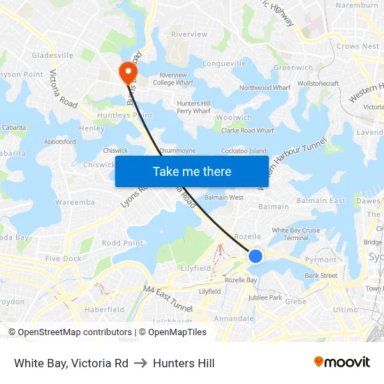 White Bay, Victoria Rd to Hunters Hill map