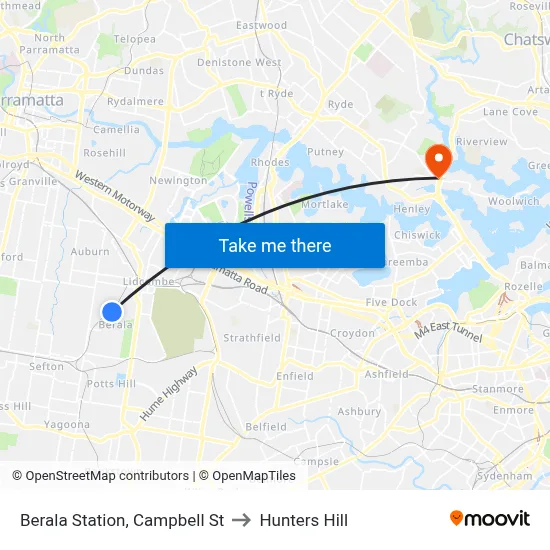 Berala Station, Campbell St to Hunters Hill map