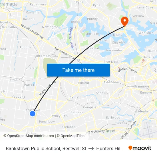 Bankstown Public School, Restwell St to Hunters Hill map