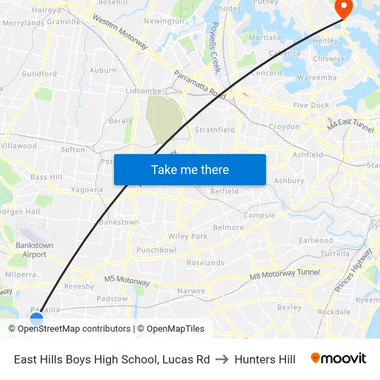 East Hills Boys High School, Lucas Rd to Hunters Hill map