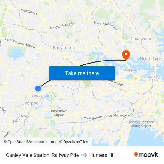 Canley Vale Station, Railway Pde to Hunters Hill map