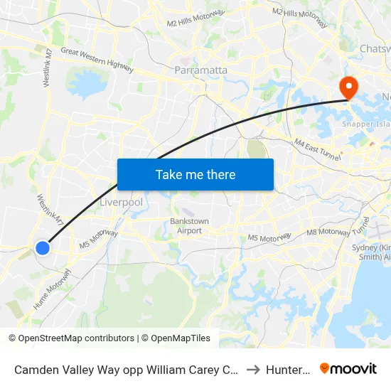 Camden Valley Way opp William Carey Christian School to Hunters Hill map