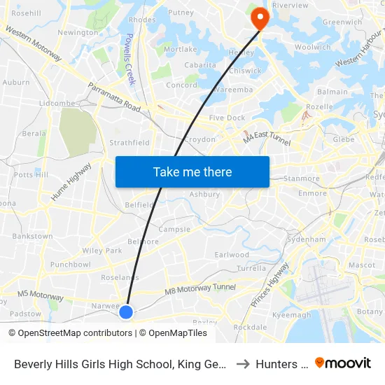 Beverly Hills Girls High School, King Georges Rd to Hunters Hill map