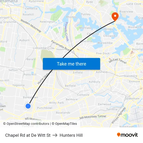 Chapel Rd at De Witt St to Hunters Hill map