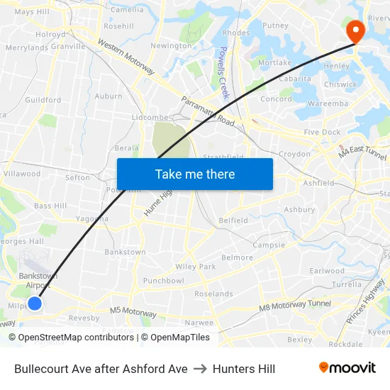 Bullecourt Ave after Ashford Ave to Hunters Hill map