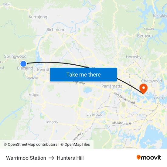 Warrimoo Station to Hunters Hill map