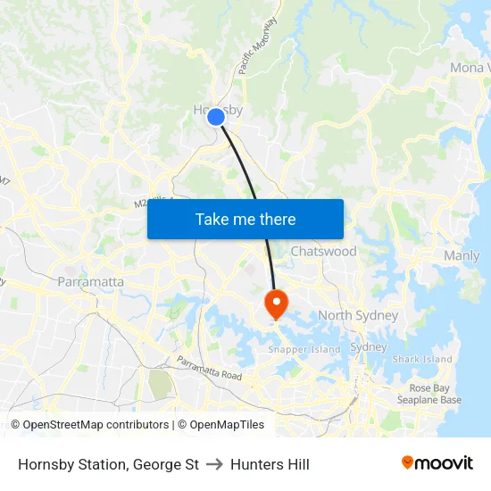 Hornsby Station, George St to Hunters Hill map