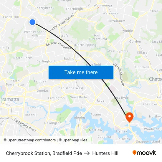 Cherrybrook Station, Bradfield Pde to Hunters Hill map