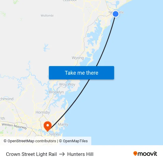 Crown Street Light Rail to Hunters Hill map
