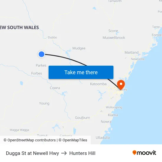 Dugga St at Newell Hwy to Hunters Hill map