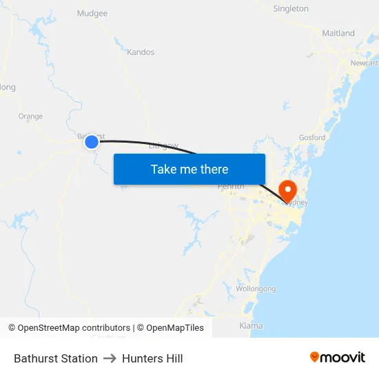 Bathurst Station to Hunters Hill map