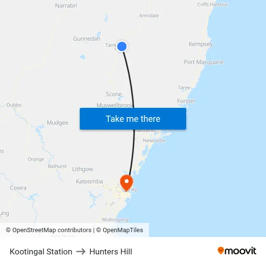 Kootingal Station to Hunters Hill map