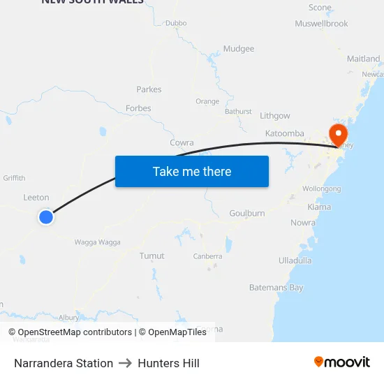Narrandera Station to Hunters Hill map