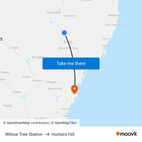 Willow Tree Station to Hunters Hill map