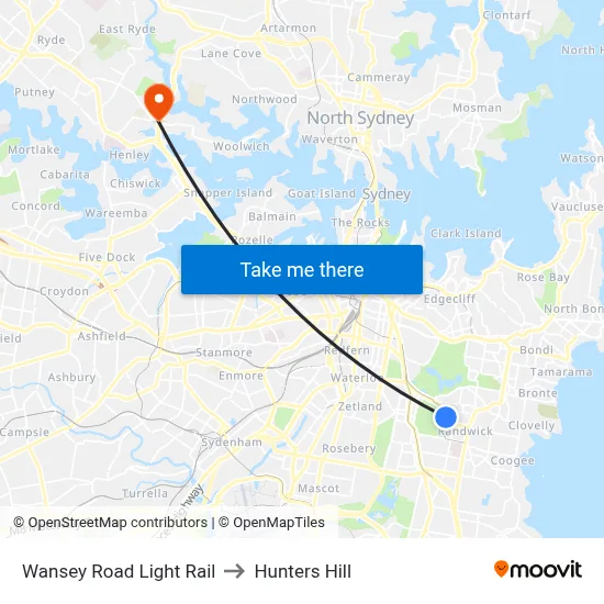 Wansey Road Light Rail to Hunters Hill map