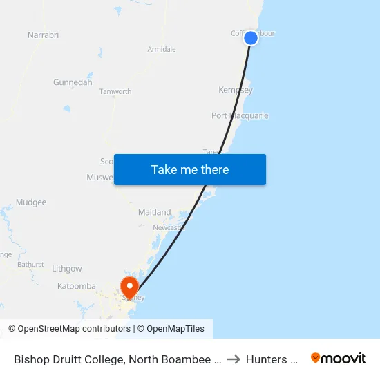 Bishop Druitt College, North Boambee Rd to Hunters Hill map