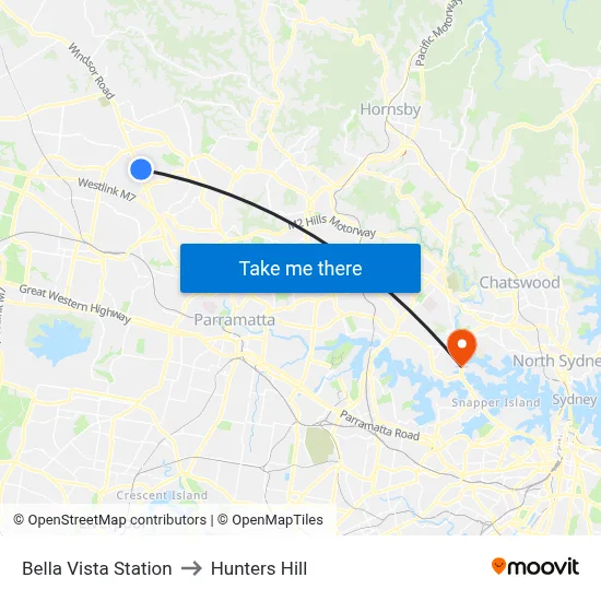 Bella Vista Station to Hunters Hill map