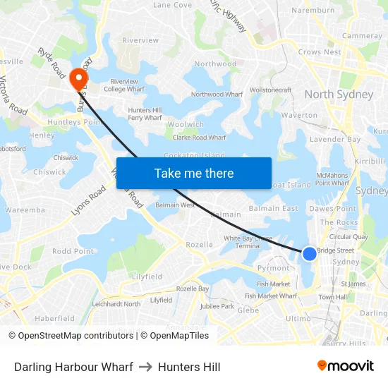 Darling Harbour, King Street Wharf to Hunters Hill map