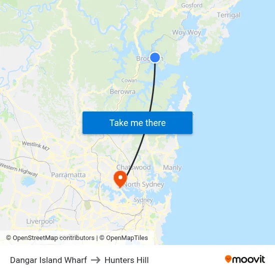 Dangar Island Wharf to Hunters Hill map
