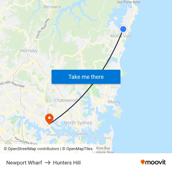 Newport Wharf to Hunters Hill map