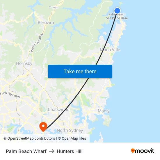 Palm Beach Wharf to Hunters Hill map