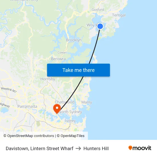 Davistown, Lintern Street Wharf to Hunters Hill map