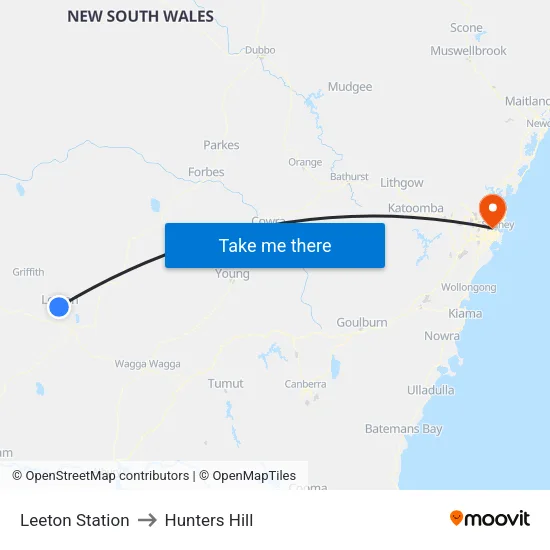 Leeton Station to Hunters Hill map