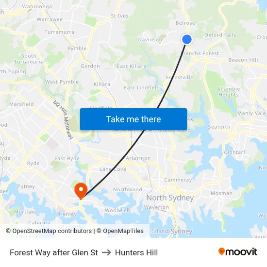 Forest Way after Glen St to Hunters Hill map