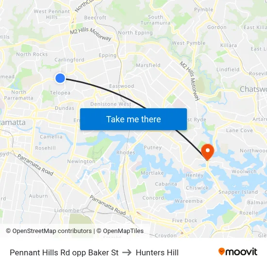 Pennant Hills Rd opp Baker St to Hunters Hill map