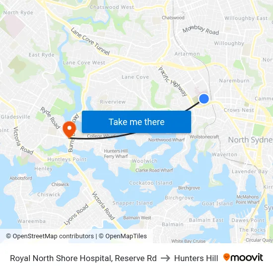 Royal North Shore Hospital, Reserve Rd to Hunters Hill map