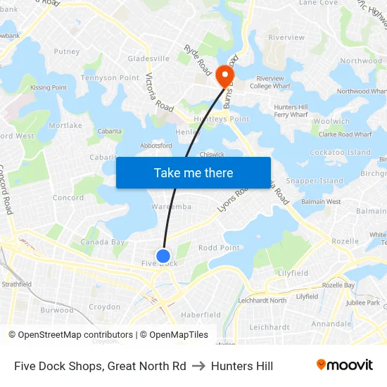 Five Dock Shops, Great North Rd to Hunters Hill map