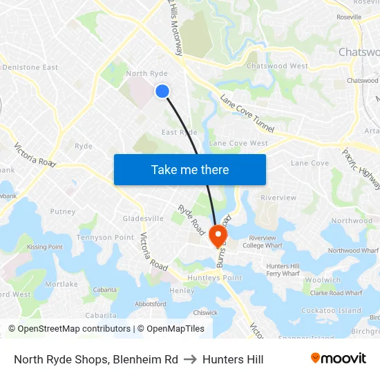 North Ryde Shops, Blenheim Rd to Hunters Hill map