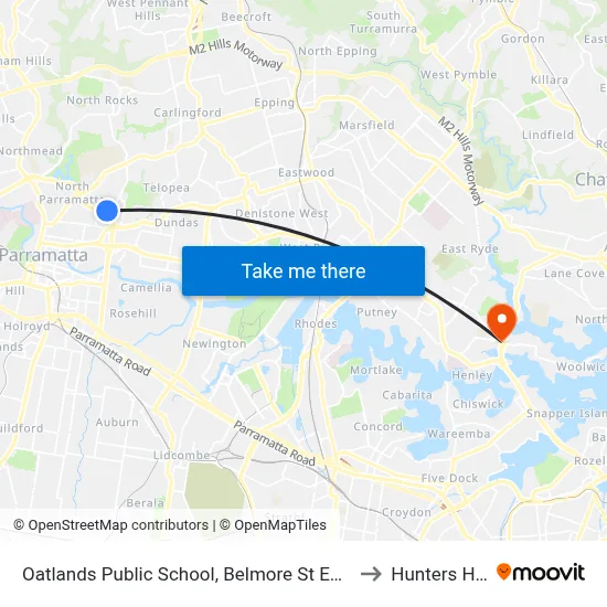 Oatlands Public School, Belmore St East to Hunters Hill map