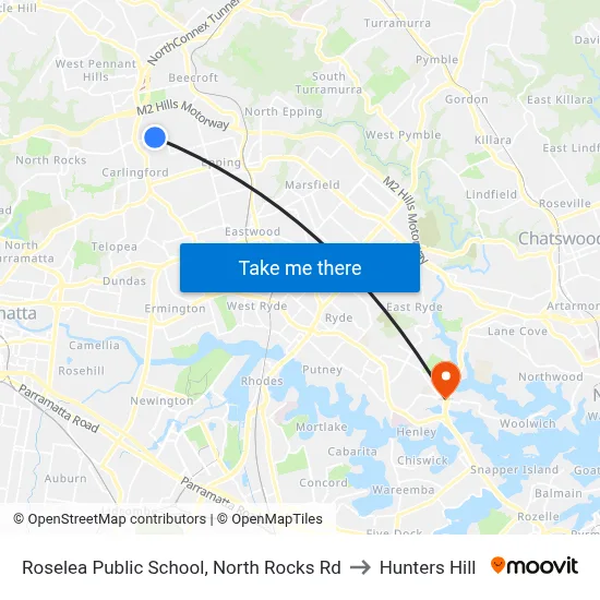 Roselea Public School, North Rocks Rd to Hunters Hill map