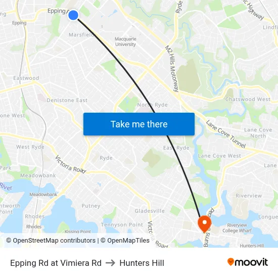 Epping Rd at Vimiera Rd to Hunters Hill map