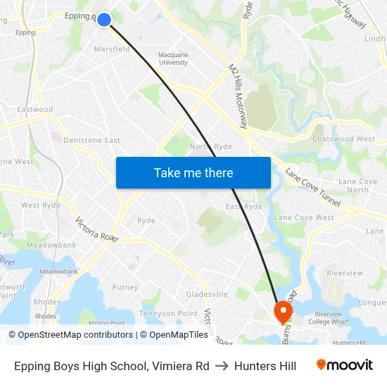 Epping Boys High School, Vimiera Rd to Hunters Hill map