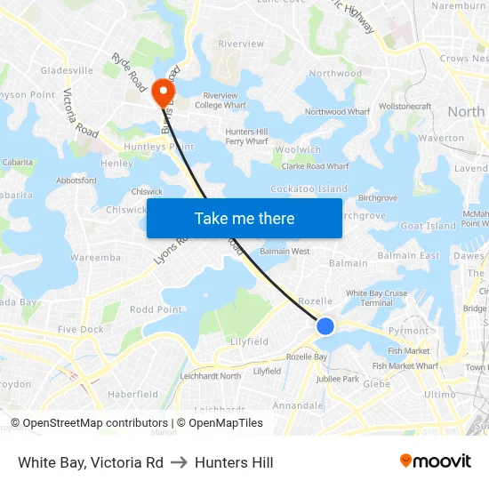 White Bay, Victoria Rd to Hunters Hill map