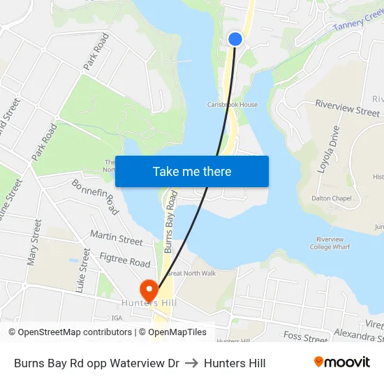 Burns Bay Rd opp Waterview Dr to Hunters Hill map