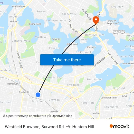 Westfield Burwood, Burwood Rd to Hunters Hill map