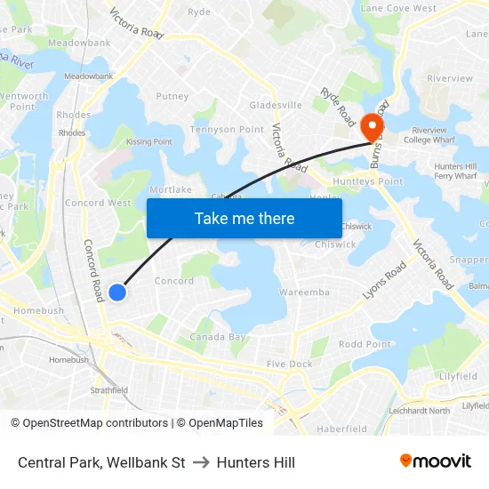 Central Park, Wellbank St to Hunters Hill map