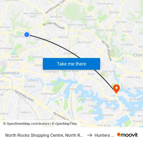 North Rocks Shopping Centre, North Rocks Rd to Hunters Hill map