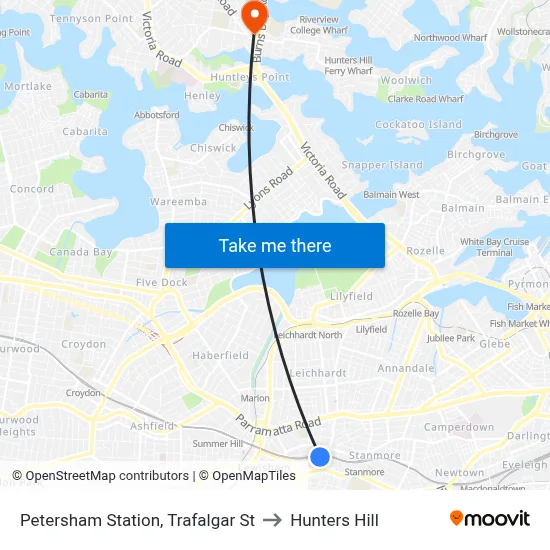 Petersham Station, Trafalgar St to Hunters Hill map