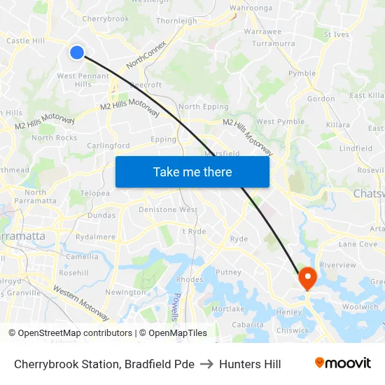 Cherrybrook Station, Bradfield Pde to Hunters Hill map
